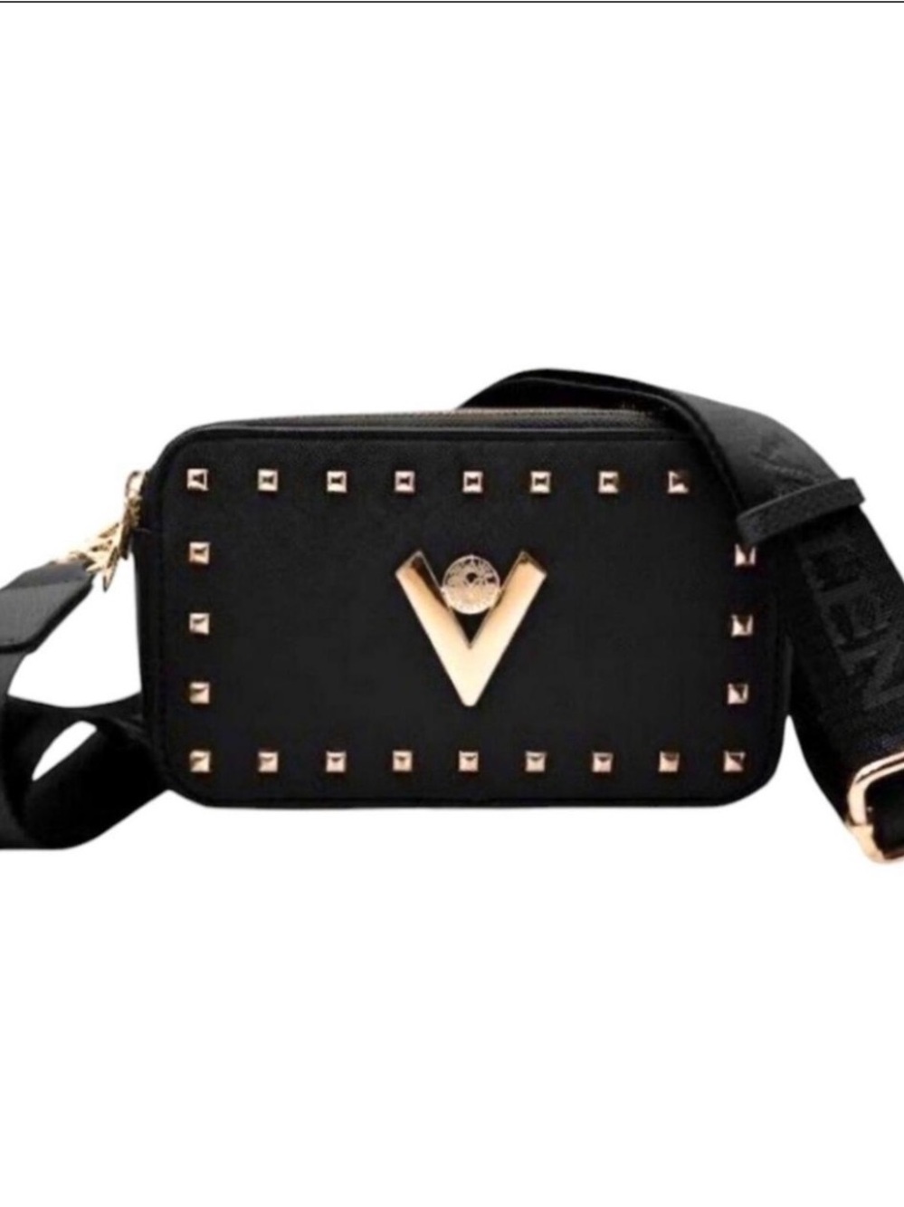 Valentino Orlandi Black Crossbody Bag with Gold Studs